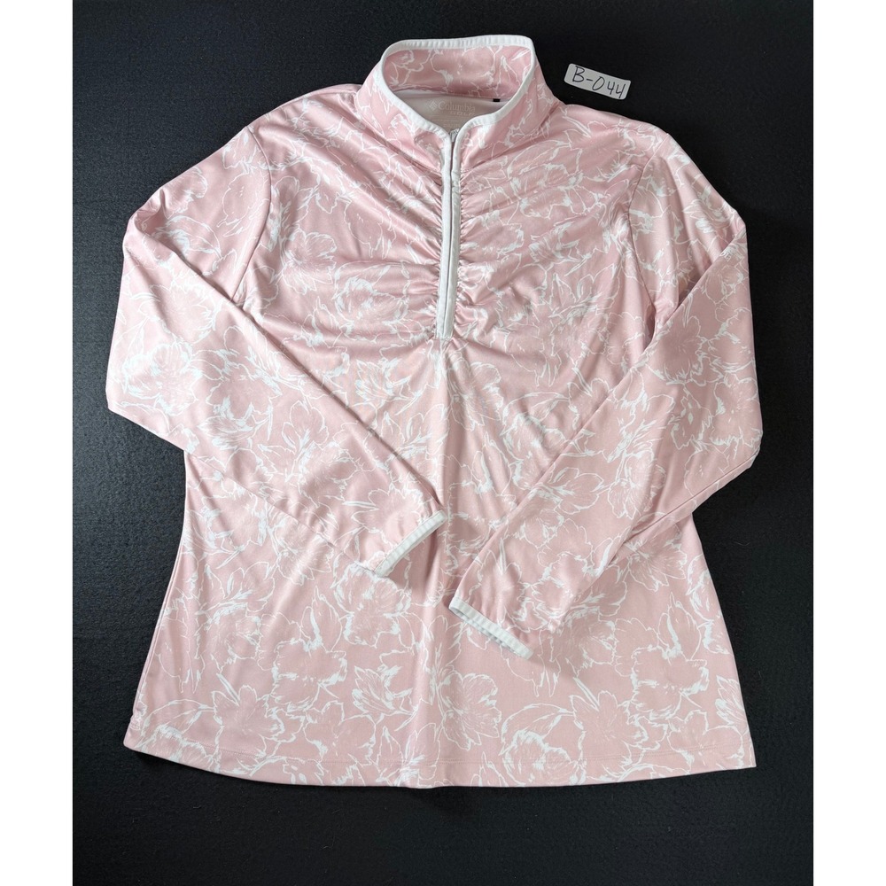 Columbia Golf Womens 2XL Pink Floral Quarter Zip Pullover Thumbhole Active Top